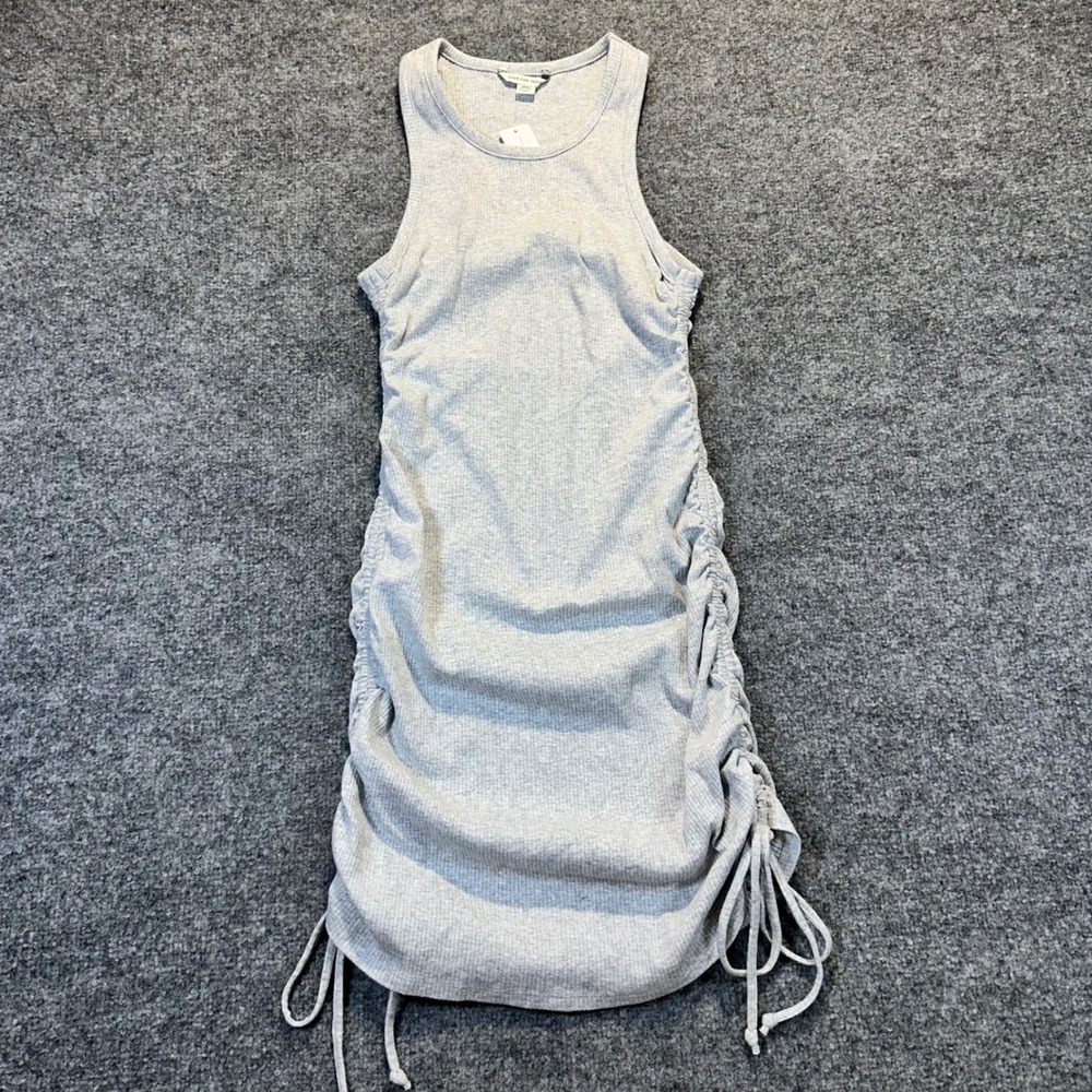 American Eagle Tank Dress Womens Medium Grey Ribbed Cinched Side Casual Mini